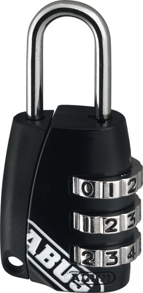 ABUS Zahlenschloss mit dreistelligem Zahlencode, Gehäuse aus schwarzem Kunststoff und silbernem Stahlbügel.