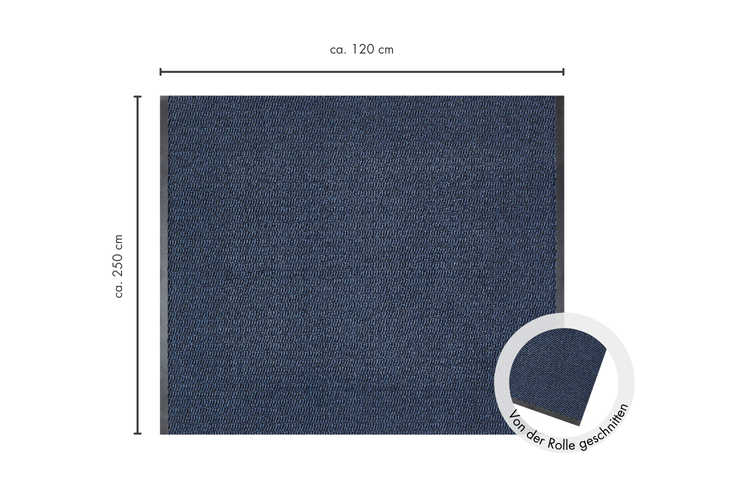 Blau melierter Teppich als Meterware, circa 120 cm breit und circa 250 cm lang