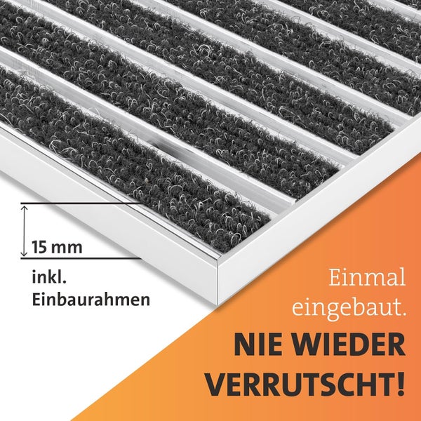 Schmutzfangmatte mit Aluminiumrahmen für Eingang | Einbau Alu-Fußmatte Innen & Außen überdacht | Robuste, eingelassene Eingangsmatte Anthrazit 100 x 50 cm