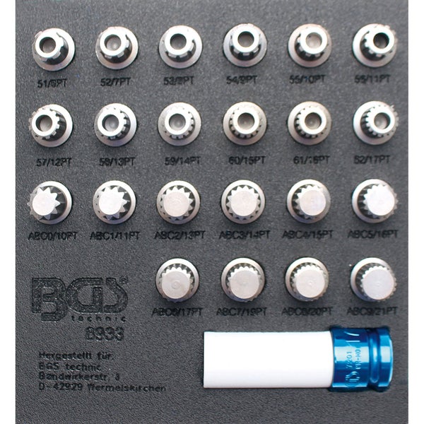 BGS technic Felgenschloss-Satz für VAG, 22-teilig, aus Chrom-Molybdän-Stahl in Schaumstoffeinlage mit Spezial-Einsätzen.