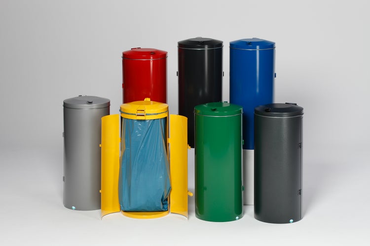 PROREGAL Robuster Abfallsammler Mit Deckel Doppeltür 150 Liter HxBxT 98 x 50 x 50 cm Stahl Grau