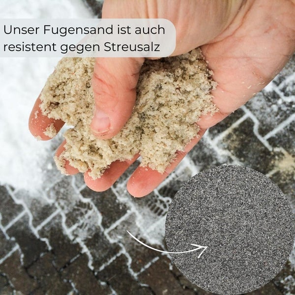 Fugensand in einer Hand, widerstandsfähig gegen Streusalz
