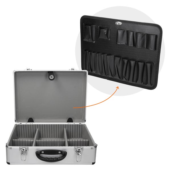 ECD Germany Aluminium-Werkzeugkoffer leer 45,5x15,5x33 cm, mit Metallverschlüssen abschließbar, verstellbare Facheinteilung, Alukoffer Mehrzweck-Koffer Allzweckkoffer Werkzeugkiste Alukiste Organizer