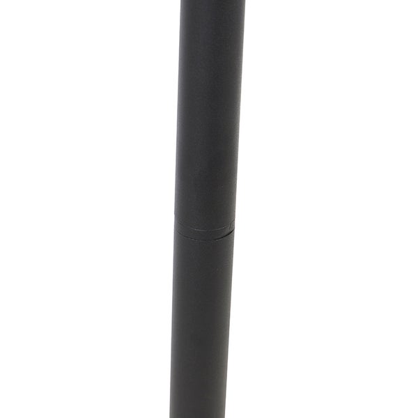 Nahaufnahme einer Verbindungsstelle an einem schwarzen, zylindrischen Metallpfosten.