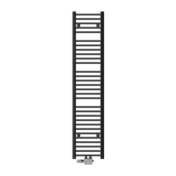 ECD Germany Badheizkörper Mittelanschluss 300 x 1800 mm Anthrazit gerade mit Thermostat Anschlussgarnitur Universal Eck- und Durchgangsform - Heizkörper Heizung Handtuchwärmer Handtuchtrockner