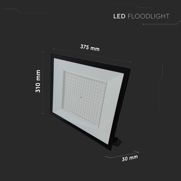LED-Flutlichtstrahler mit den Maßen 375 mm x 310 mm x 30 mm.
