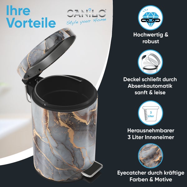 Treteimer mit drei Liter Fassungsvermögen und Marmormuster