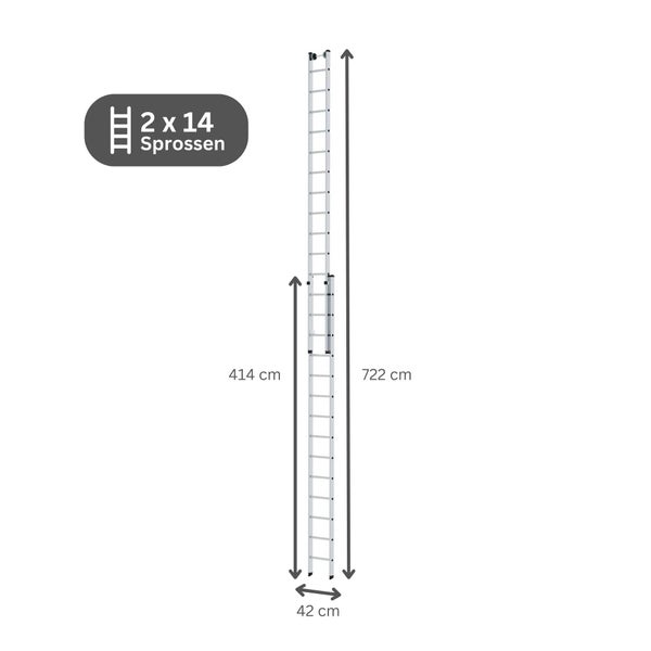 PROREGAL Sprossen-Schiebeleiter 2-Teilig Ohne Traverse 2 x 14 Sprossen