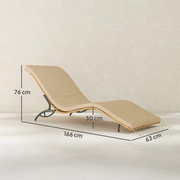 Outsunny Sonnenliege Polyrattan Wasserabweisend Gartenliege mit Kissen, wetterfest Liege 120 kg belastbar UV-bständig Relaxliege Liegestuhl Gartenmöbel für Garten Balkon Outdoor 166 x 63 x 76 cm Beige