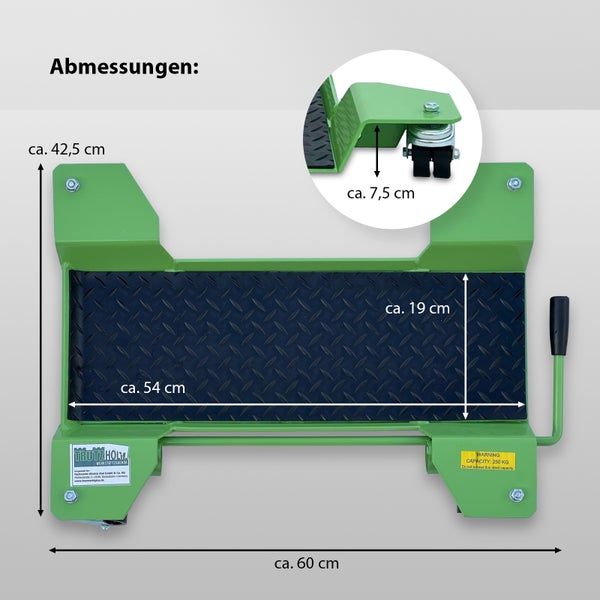 Traggestell mit Abmessungsangaben und einer maximalen Traglast von 250 Kilogramm.