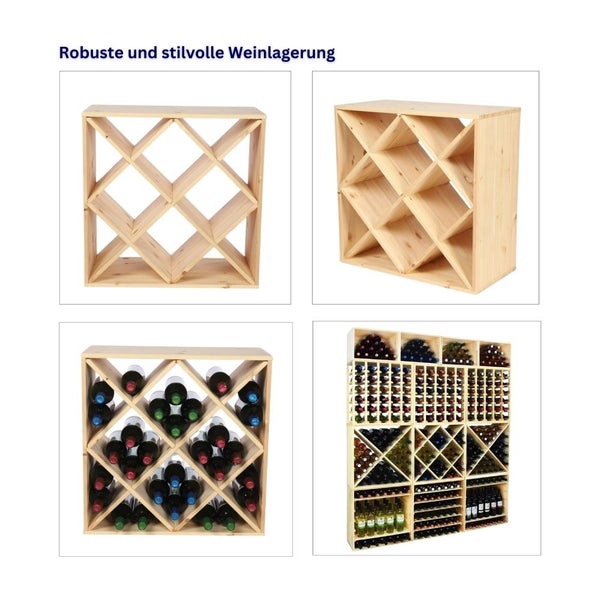 PROREGAL Modulares Weinregal Vincellar Mod HxBxT 60 x 60 x 30 cm Rauten Modul Für 30 FlaschenMassives Kiefernholz Natur