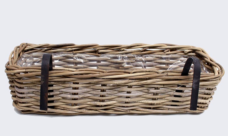 Dekoleidenschaft Rattan Pflanzkasten Koboo Grey groß, grau, Balkonkasten mit Halterung, Blumenkasten für Draußen, Pflanzgefäß