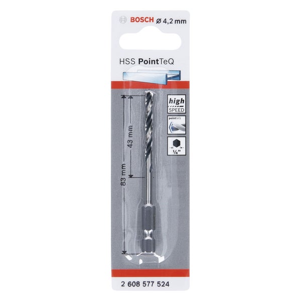 Bosch 1x HSS PointTeQ Hex Sechskantbohrer 4,2 x 43 x 83 mm - 2608577524