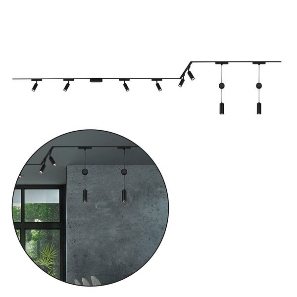 Briloner Luxtrail Schienensystem, Komplettset, 6x LED Spots, 2x LED Pendel, Schwenkbar, Höhenverstellbar, Schwarz, 4 m