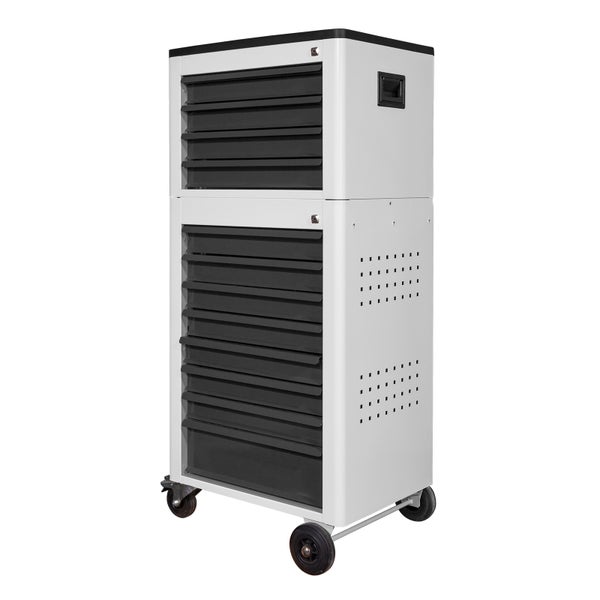 PROREGAL Werkstattwagen mit Werkstatttruhe Cheetah | 12 Schubladen | HxBxT 140x61x45cm | Lichtgrau/Anthrazitgrau | Schubladenbox, Werkzeugschublade