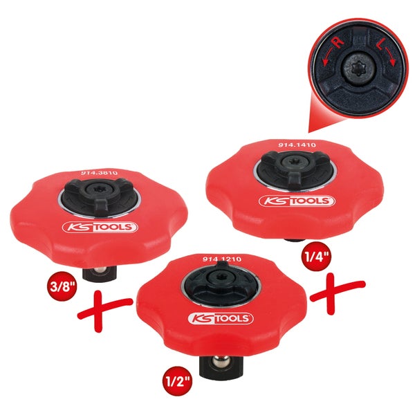 Drei rote Umschalthebel für Werkzeuge