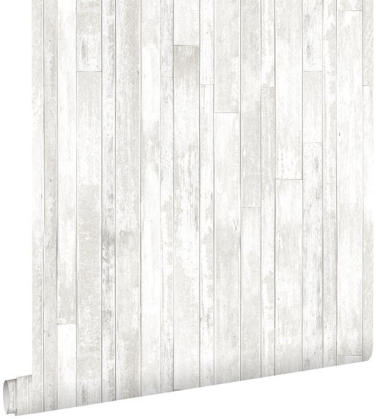 ESTAhome Tapete Holz-Optik Hellgrau und Weiß - 53 cm x 10,05 m - 128836