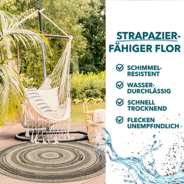 FLOORDIREKT Outdoorteppich - Wetterbeständiger Außenteppich - Zoe - Rund - Beige-Grau - ⌀120 cm