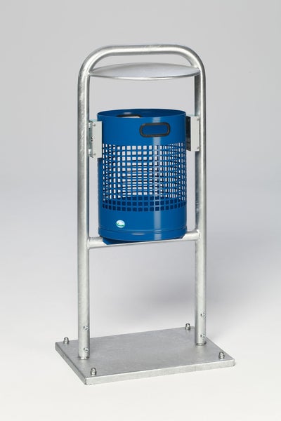 PROREGAL Klassischer Gelochter Abfallsammler Für Außenbereich Rohrbogen Dach Mit Bodenplatte HxBxT 115 x 49 x 40 cm Stahl Blau