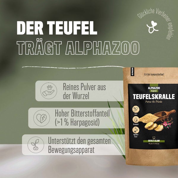 ALPHAZOO Afrikanische Teufelskralle 100g für Hunde und Katzen I Reine Teufelskrallenwurzel