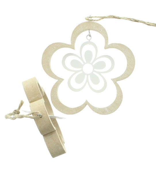 FRANK FLECHTWAREN | Hänger Blume, 3er Set, MDF, METALL, SISAL, 8,5 x 1,5 x 8,5 cm, 10,5 x 1,5 x 10,5 cm