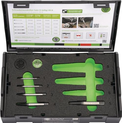 KUKKO Schraubenausdreher Satz, fünfteilig, im geöffneten Kasten