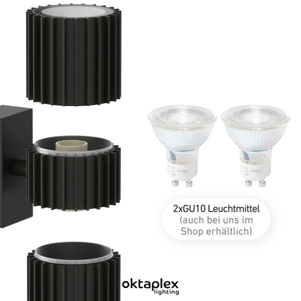 Oktaplex Para Wandleuchte Außen Aluminium 2xGU10 Fassung Außenlampe schwarz