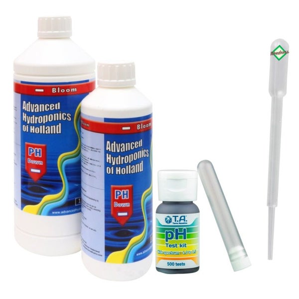 Advanced Hydroponics pH-Minus Flüssig 500 ml mit T.A. pH-Testkit – Effektiver pH-Regulator für optimales Pflanzenwachstum, inklusive präzisem Testset, vielseitig einsetzbar (Teich, Pool, Garten)