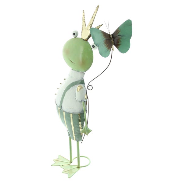 FRANK FLECHTWAREN | Figur Frosch mit Schmetterling, 18,5 x 11,5 x 49 cm, METALL