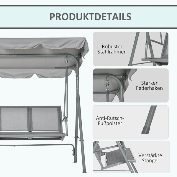 Outsunny Hollywoodschaukel, 170 x 110 x 153 cm, Metall, Grau+Silber
