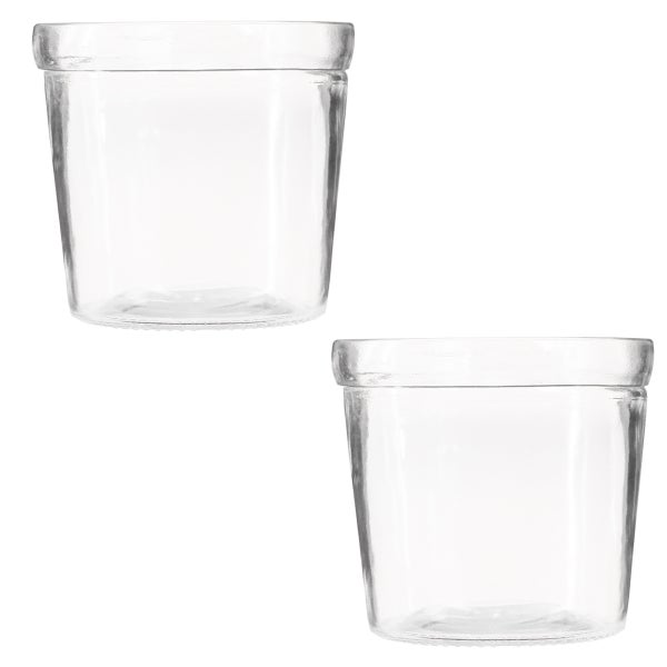 Zwei transparente Übertöpfe aus Glas für Pflanzen oder Orchideen.