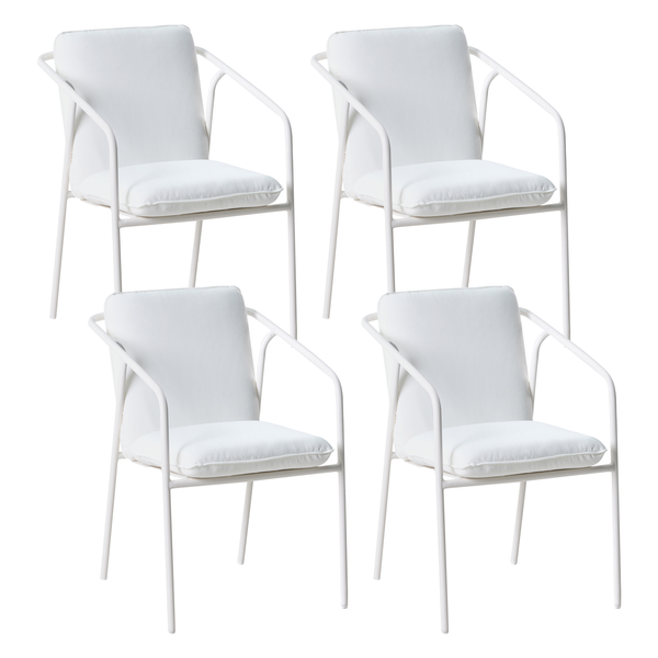Vier Armlehnstühle mit weißen Sitzkissen