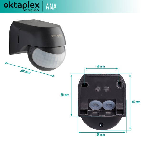 Oktaplex Ana Bewegungsmelder anthrazit schwenkbar 180° 12m IP44 Aufputz-Sensor