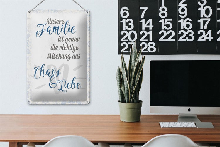 Blechschild Spruch 20x30cm unsere Familie Chaos Liebe