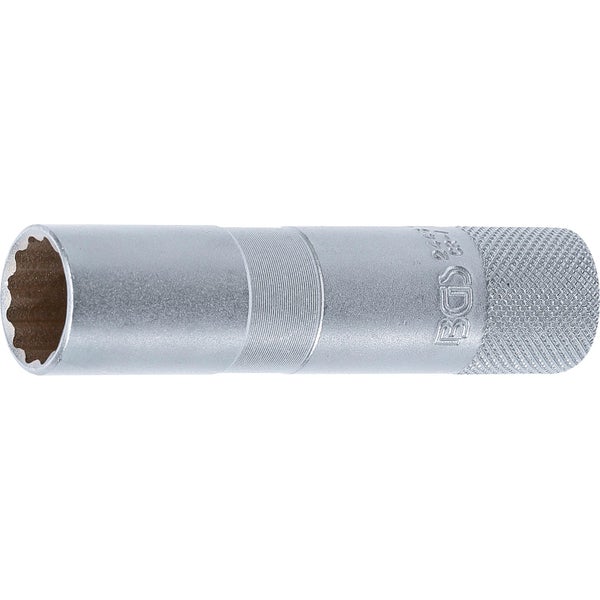 BGS Zündkerzen-Einsatz mit Haltegummi Zwölfkant, lang Antrieb Innenvierkant 10 mm (3/8) SW 16 mm - 2448