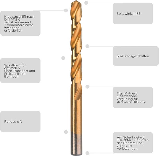 kwb HSS-TIN Titan Metallbohrer-Satz  Bohrer-Set, 13-teilig, Ø 1,5 bis 6,5 mm (Steigung 0,5 mm) sowie 3,3 und 4,2 mm