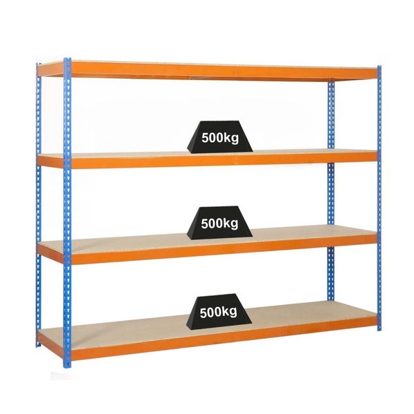 PROREGAL Schwerlastregal Wood Beast Four HxBxT 200 x 210 x 60 cm 4 Ebenen Fachlast 500 kg Blau-Orange