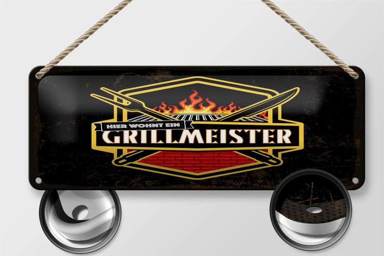 Blechschild Spruch 27x10 cm Hier wohnt ein Grillmeister Dekoration