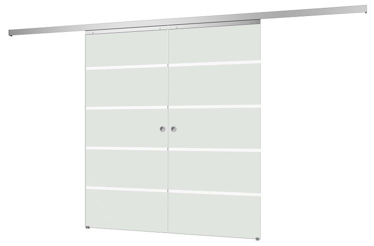 Tür doppelflügelige Schiebetür Komplettset Glas Blockstreifen 1760x2035 Zimmertür Glasschiebetür -  Griffmuschel+2seitiger Softclose
