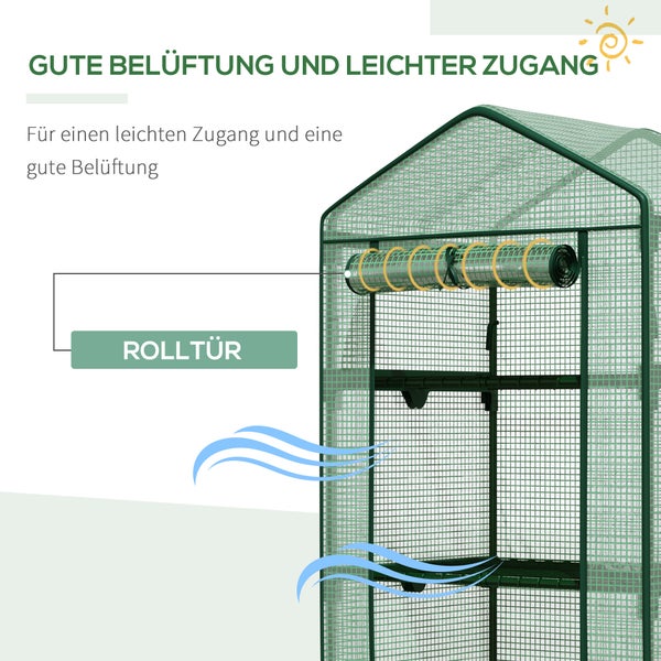Outsunny Mini-Gewächshaus, mit Folienabdeckung und 3 Regalböden, 69 x 49 x 125 cm, Metall, PE, Grün