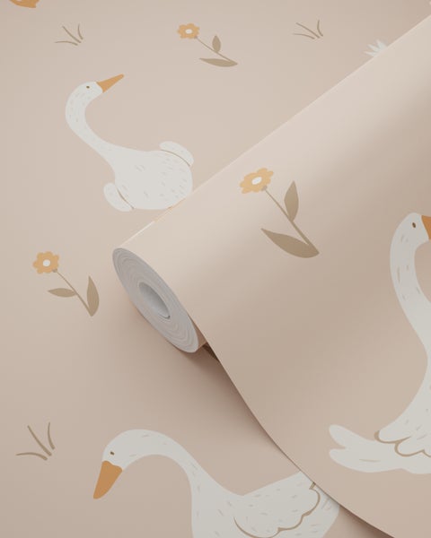 Tapetenrolle mit Gänse- und Blumenmuster