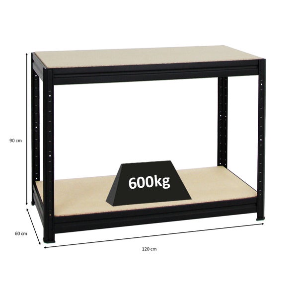 PROREGAL Höhenverstellbare Werkbank Dino HxBxT 90 x 120 x 60 cm Traglast 600 kg Schwarz