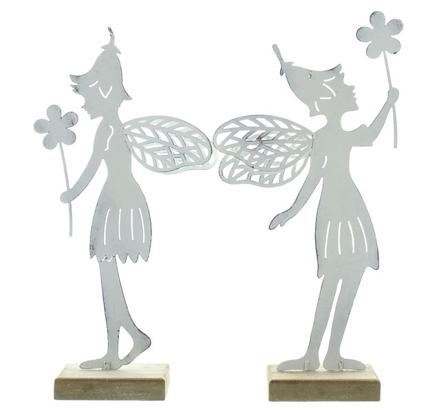 FRANK FLECHTWAREN | Figur Blumenfee, 2er Set, METALL, HOLZ, 12 x 4,5 x 26 cm