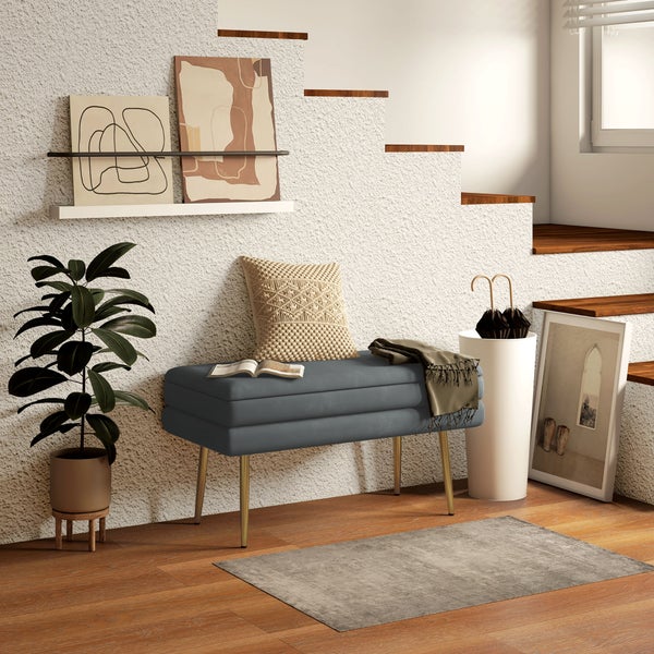 HOMCOM Sitzbank, Polsterbank mit Stauraum, mit Stahlbeine, Schuhbank, Aufbewahrungsbank für Wohnzimmer, Schlafzimmer,  79,5 x 37,5 x 43 cm, Samtoptik, Grau