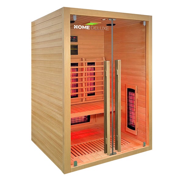 Home Deluxe – Infrarotkabine SONORA M – 135 x 105 x 190 cm - für 1- 2 Personen, 6 Vollspektrumstrahler, Holz: Hemlocktanne I Infrarotsauna, Sauna, Wärmekabine, Infrarot