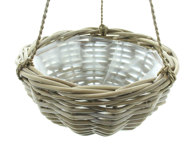 FRANK FLECHTWAREN | Pflanzampel Koboo Grey, RATTAN, Ø 30 x 15 cm