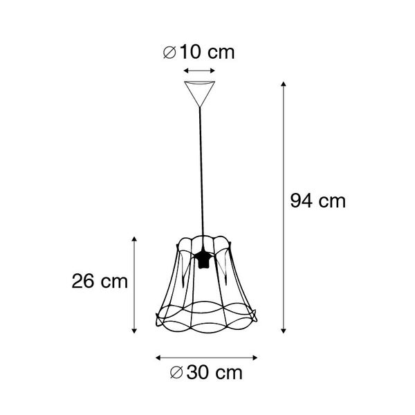 Technische Zeichnung einer Pendelleuchte mit den Maßen 94 cm Höhe und 30 cm Durchmesser.