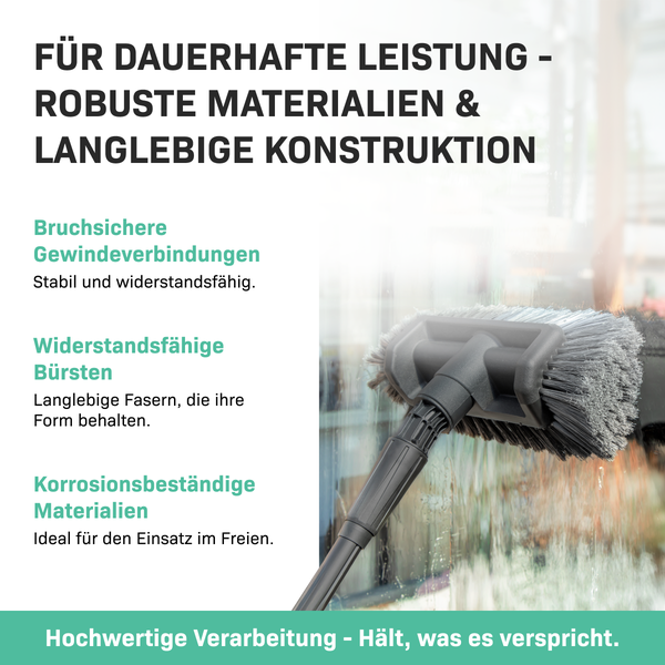 VONROC Teleskop Waschbürste mit Teleskopstiel 1,8m - Ausziehbar Teleskopstangen Reinigung für Fenster, Auto, Solaranlage - inkl. Bürste, Schlauch, Seifenspender