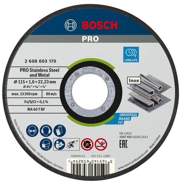Bosch PRO Stainless Steel and Metal Trennscheibe 115 x 1,6 x 22,23 mm - 2608603170