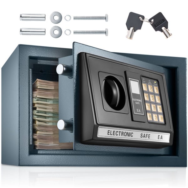 Geöffneter Elektronischer Tresor mit Montagematerial und Schlüsseln